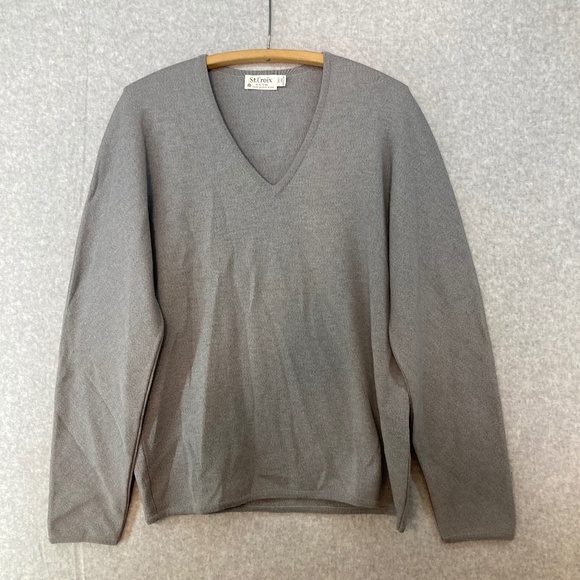 St Croix Zephyr Wool L Long Grey Long Sleeve V Neck Sweater Pullover - Picture 1 of 6